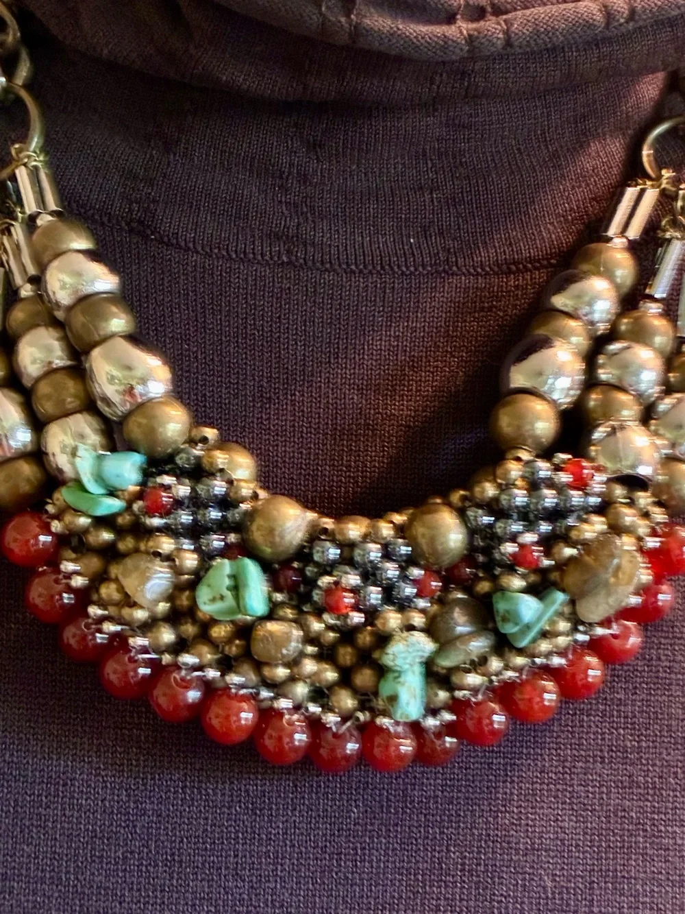 Pam Hiran Anthropologie Gemstones/Brass Beaded Collar Statement Necklace